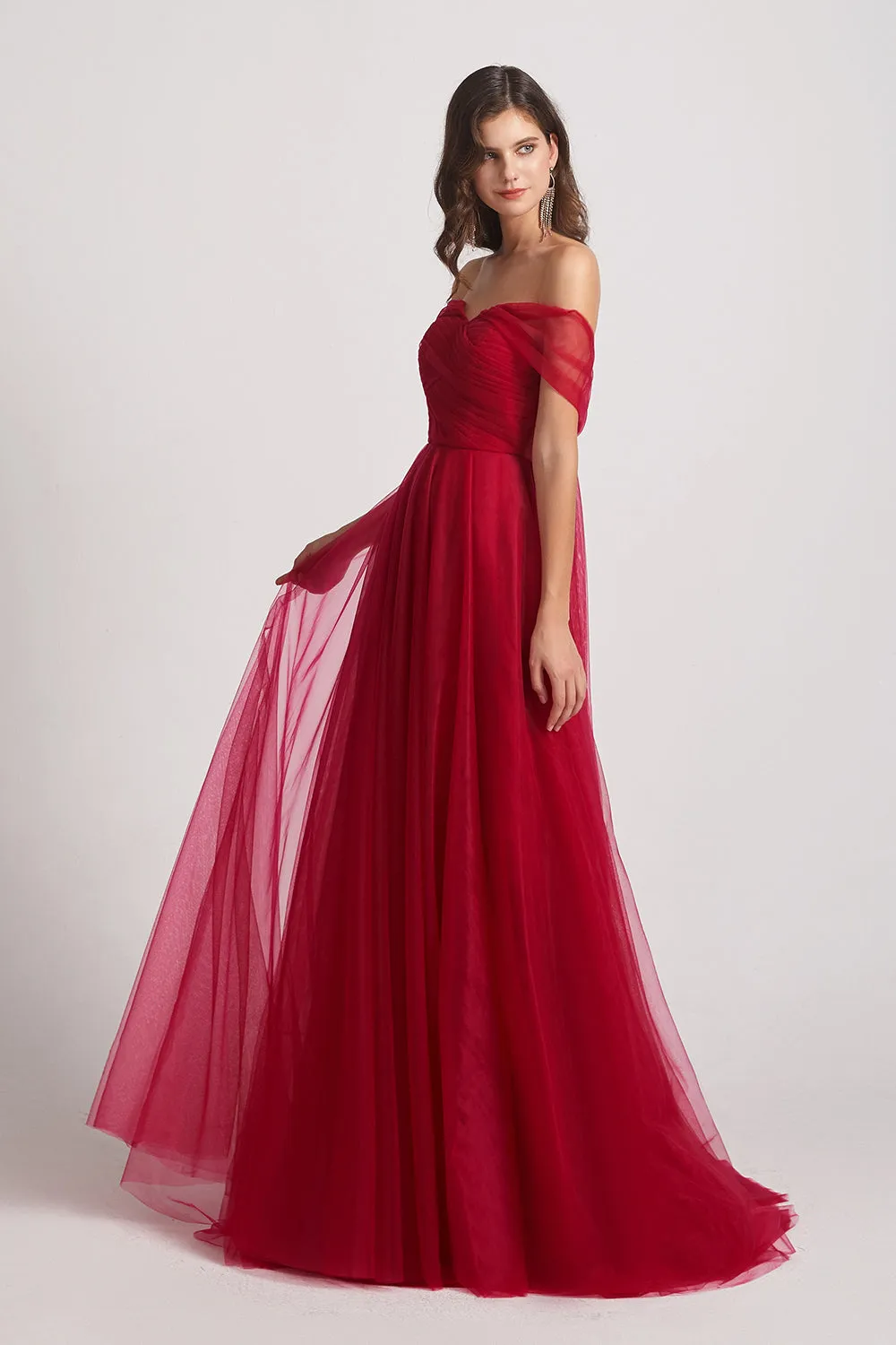 Convertible A-Line Pleated Long Tulle Bridesmaid Dresses (AF0161)