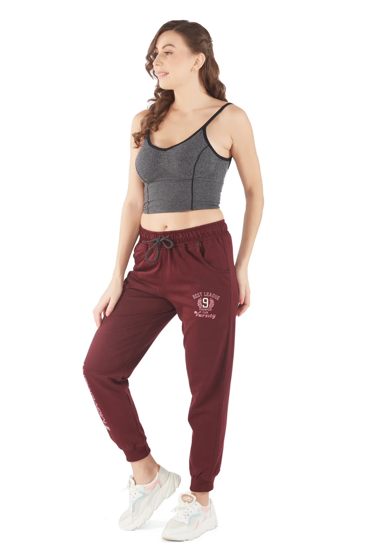 Cotton Regular Fit Joggers With Pockets - Wine