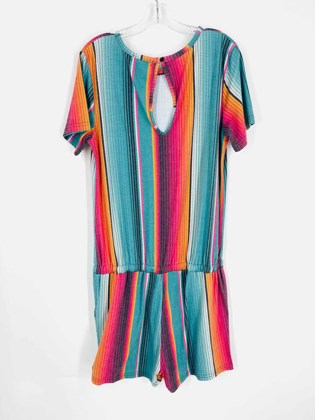 Crazy Train Size XL Teal/Multi Stripe Cinched Dresses Romper