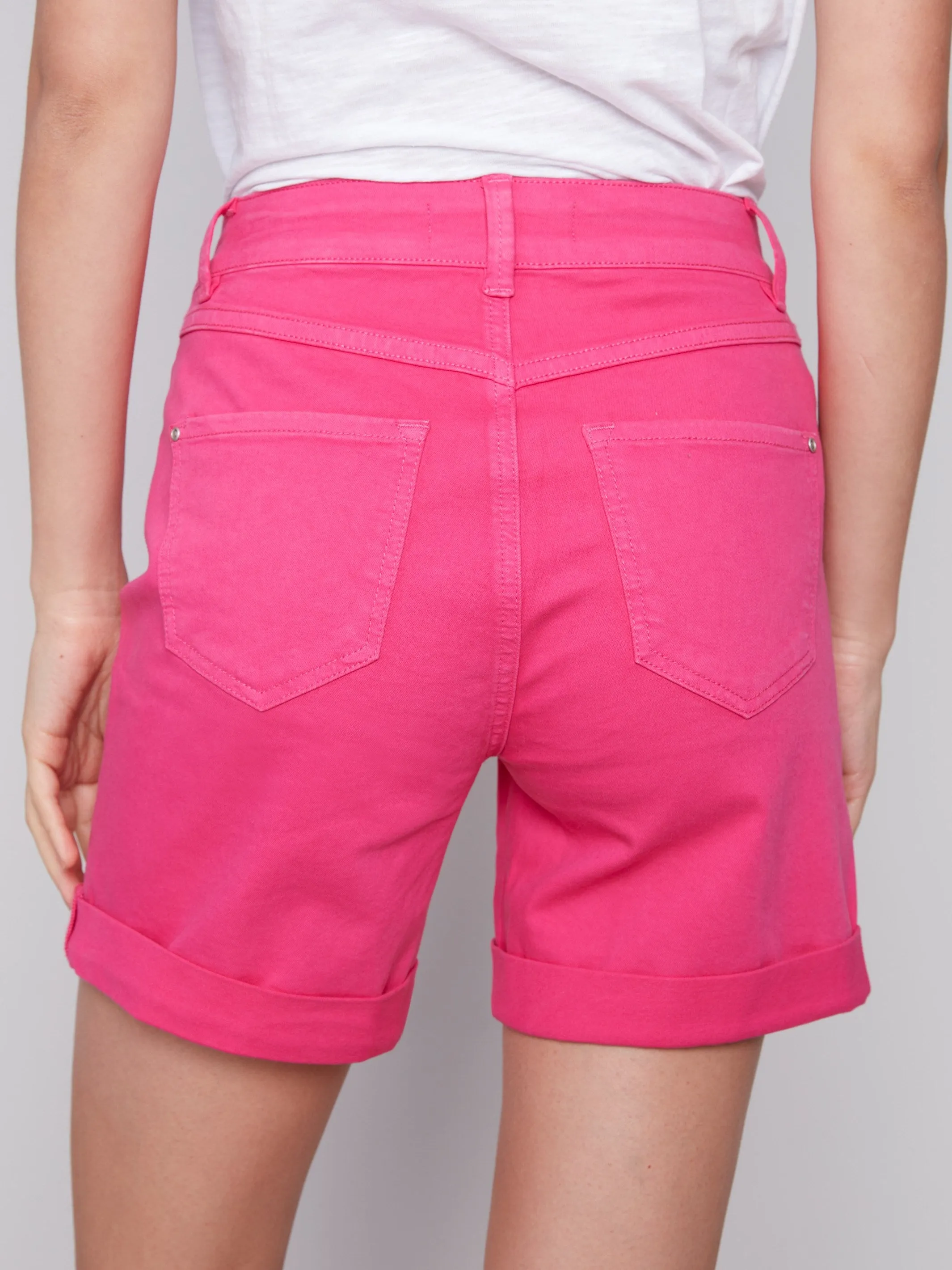 Cuffed Hem Twill Shorts - Punch