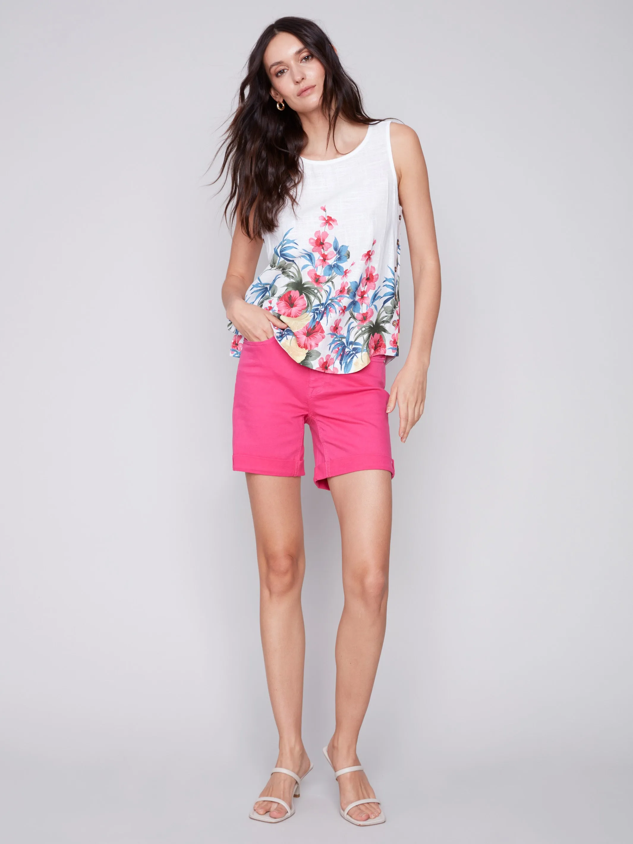 Cuffed Hem Twill Shorts - Punch