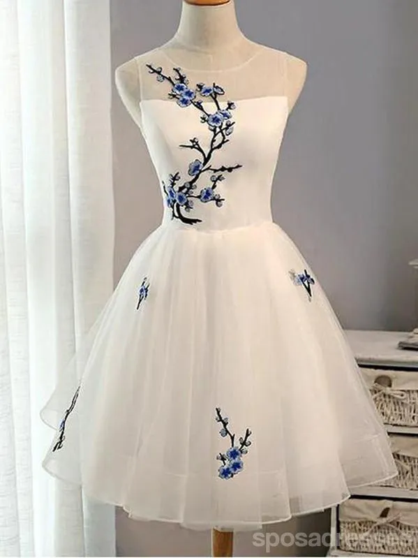 Cute Applique White Short Homecoming Prom Dresses, Cheap Sweet 16 Dresses, CM359