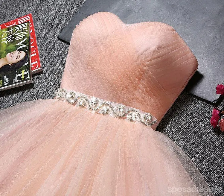 Cute Peach Sweetheart Neckline Tulle Homecoming Prom Dresses, Affordable Short Party Prom Sweet 16 Dresses, Perfect Homecoming Cocktail Dresses, CM357