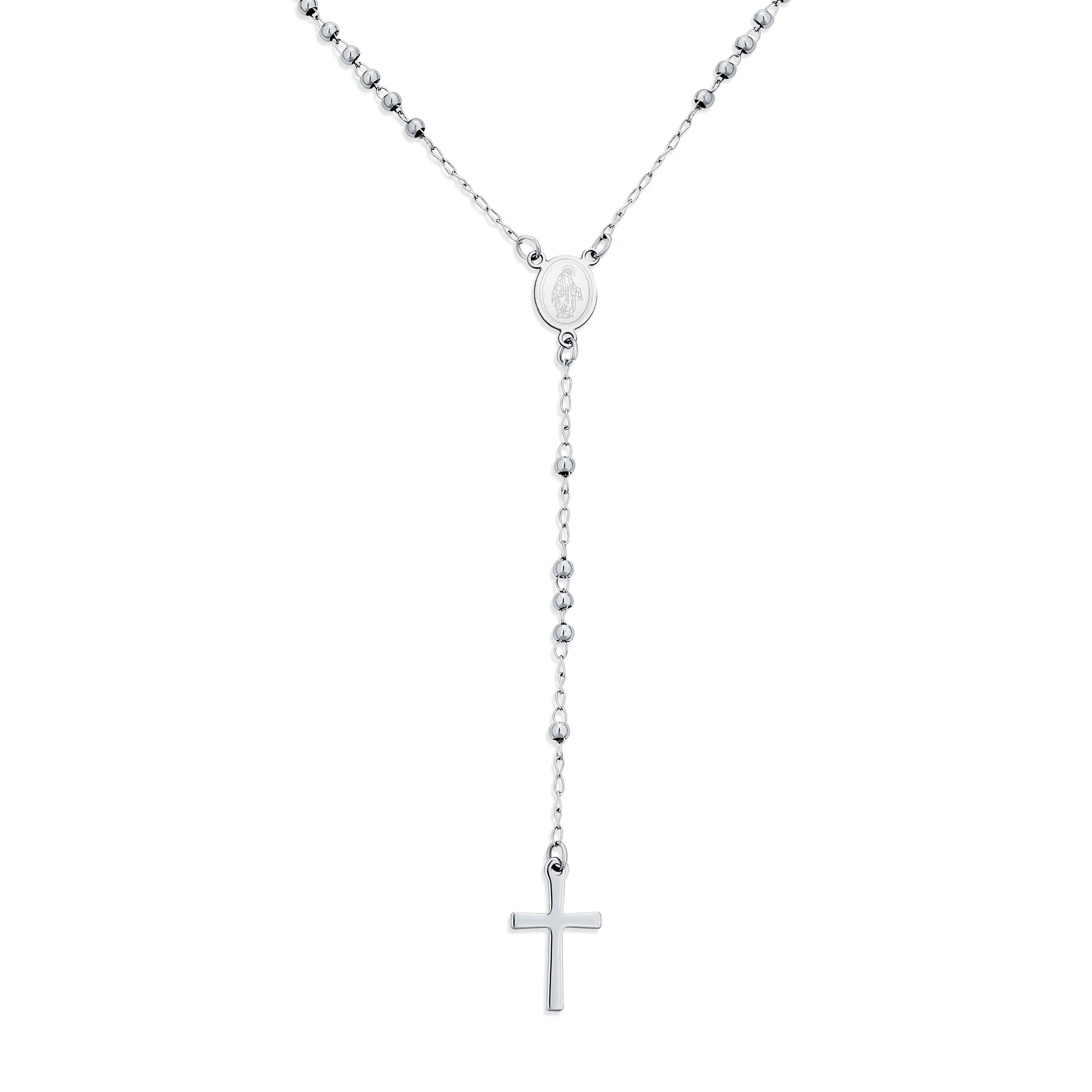 Delicate 2MM Virgin Mary Rosary Heart Cross Necklace Stainless Steel