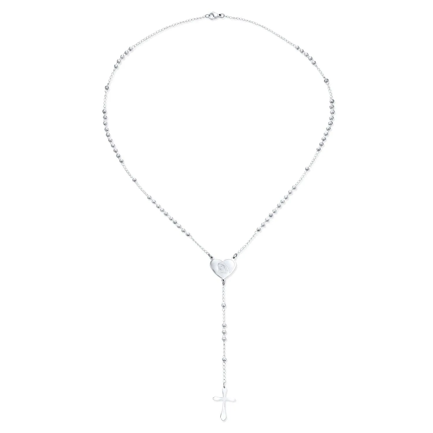 Delicate 2MM Virgin Mary Rosary Heart Cross Necklace Stainless Steel