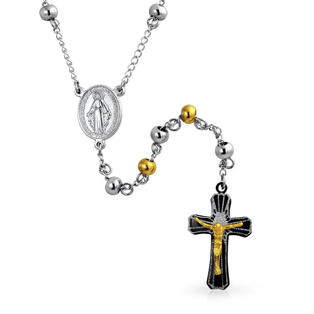 Delicate 2MM Virgin Mary Rosary Heart Cross Necklace Stainless Steel