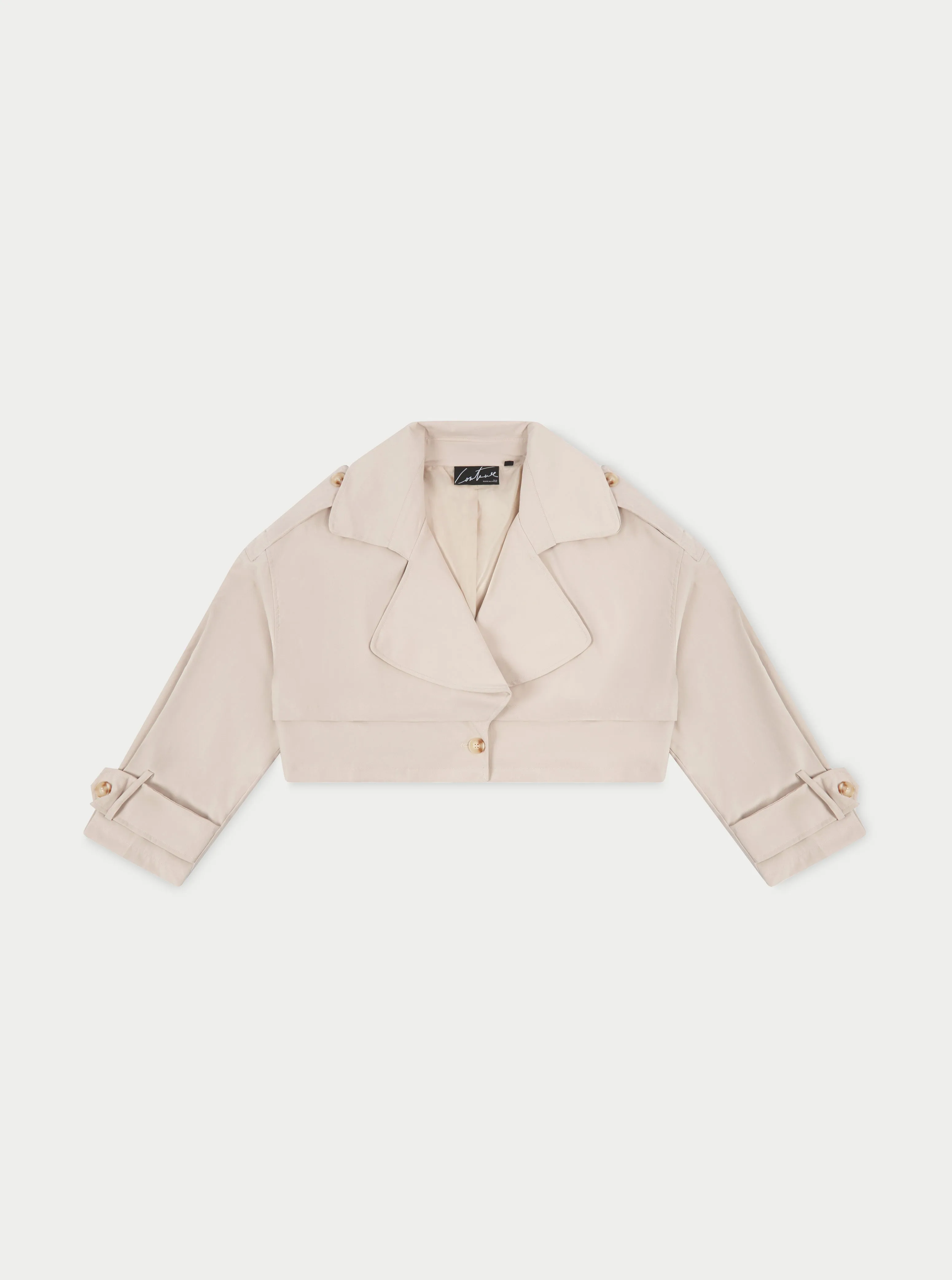 DOUBLE LAYER CROPPED TRENCH COAT - BEIGE