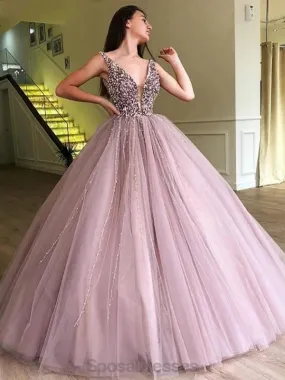 Dusty Purple V Neck Heavily Beaded Cheap Evening Prom Dresses, Evening Party Prom Dresses, 12172