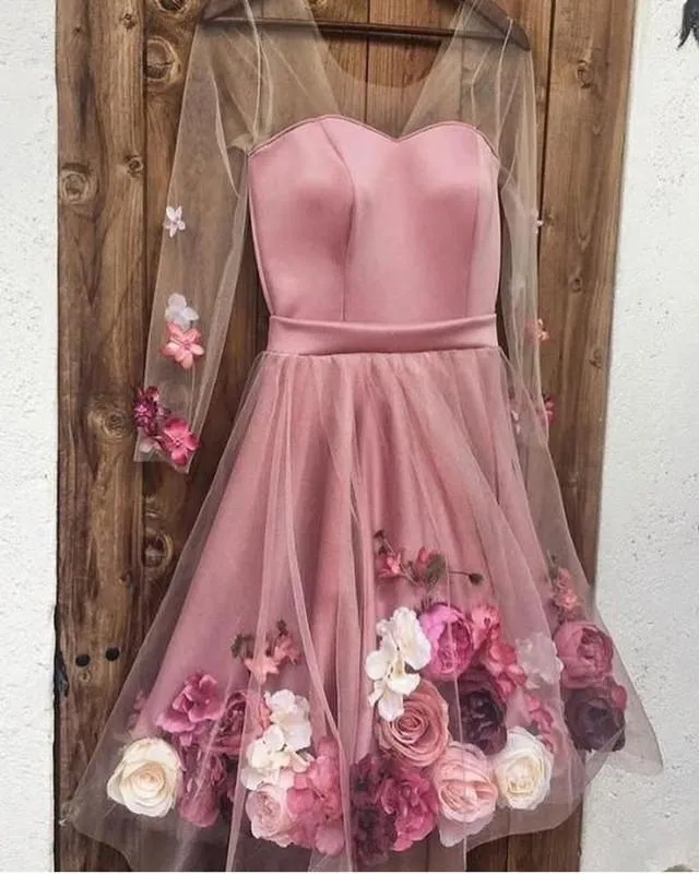 Elegant Floral Flowers Homecoming Dresses For 8th Grade Prom