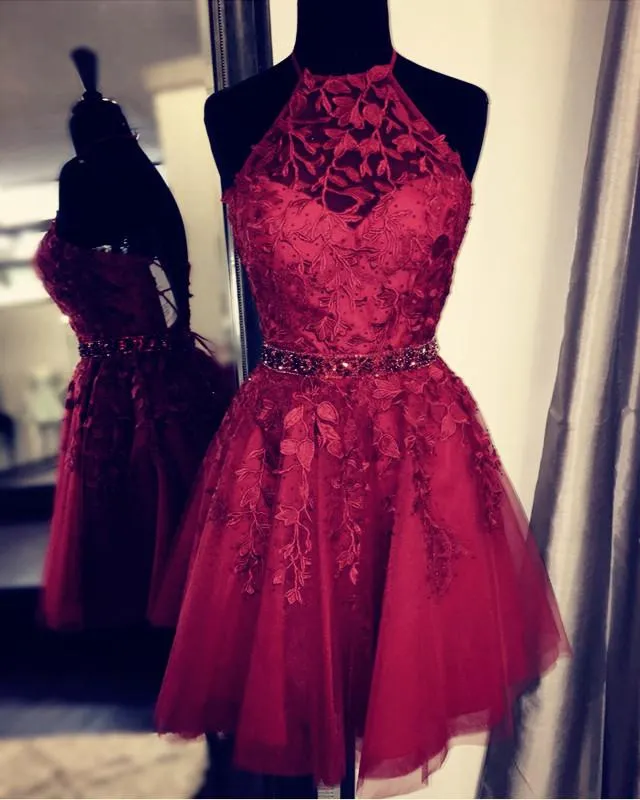 Elegant Tulle Homecoming Dresses Lace Embroidery Cross Back