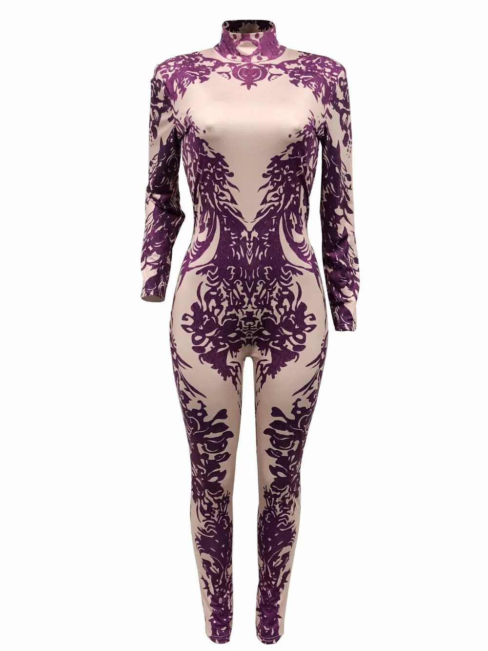 Floral Printed Bodycon Tight Nightclub Jumpsuit