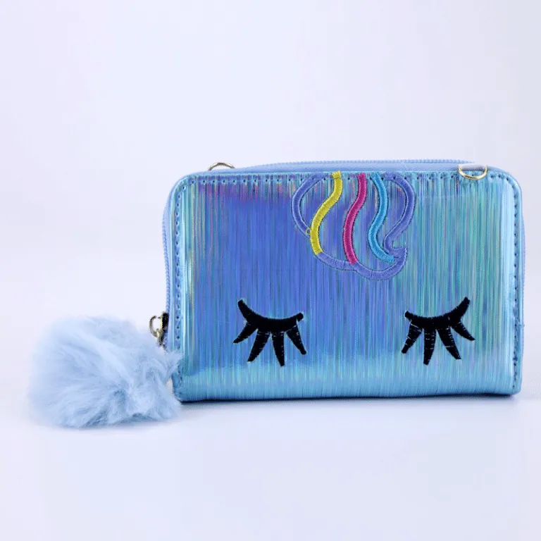 Girls Holographic Unicorn Wallet Women Kids Coin Purses Chain Shoulder Bag