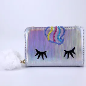 Girls Holographic Unicorn Wallet Women Kids Coin Purses Chain Shoulder Bag