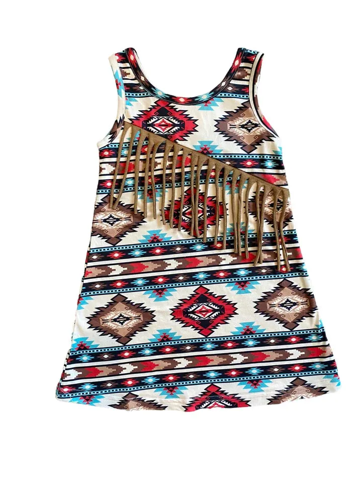 Girl's Shea Aztec Suede Fringe Dress