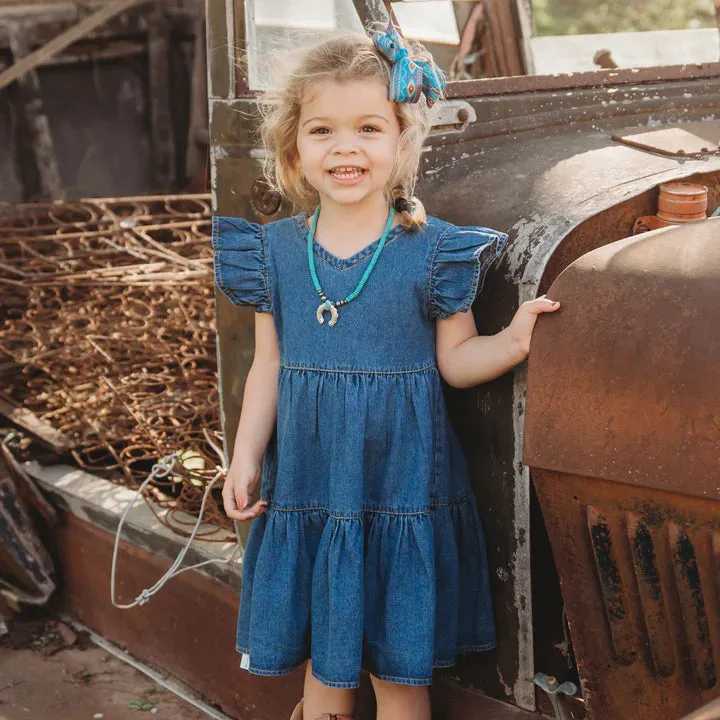 Girl's Shea Baby Denim Ruffle Sleeve Dress