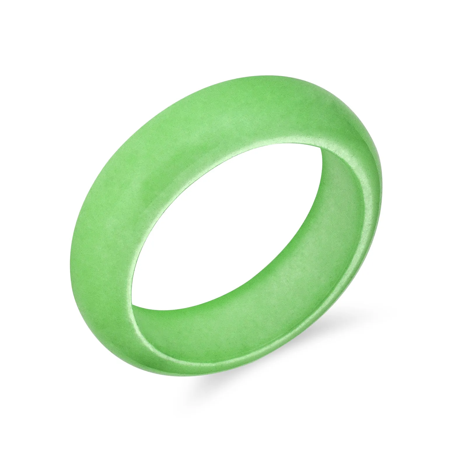 Good Luck Energy Smooth Gemstone Stackable Dyed Green Jade Band Ring