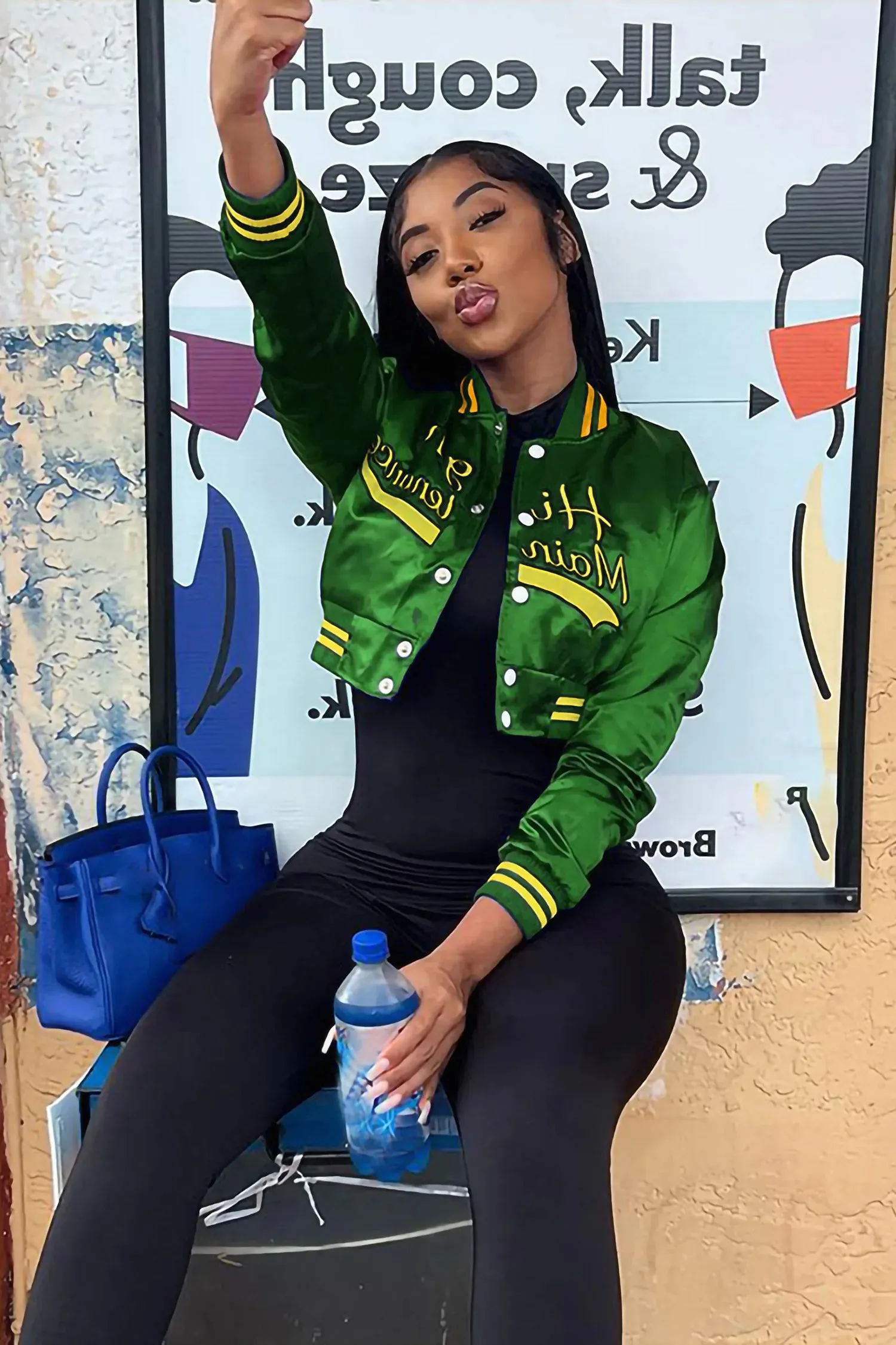 Green Cropped Varsity Baseball Jacket