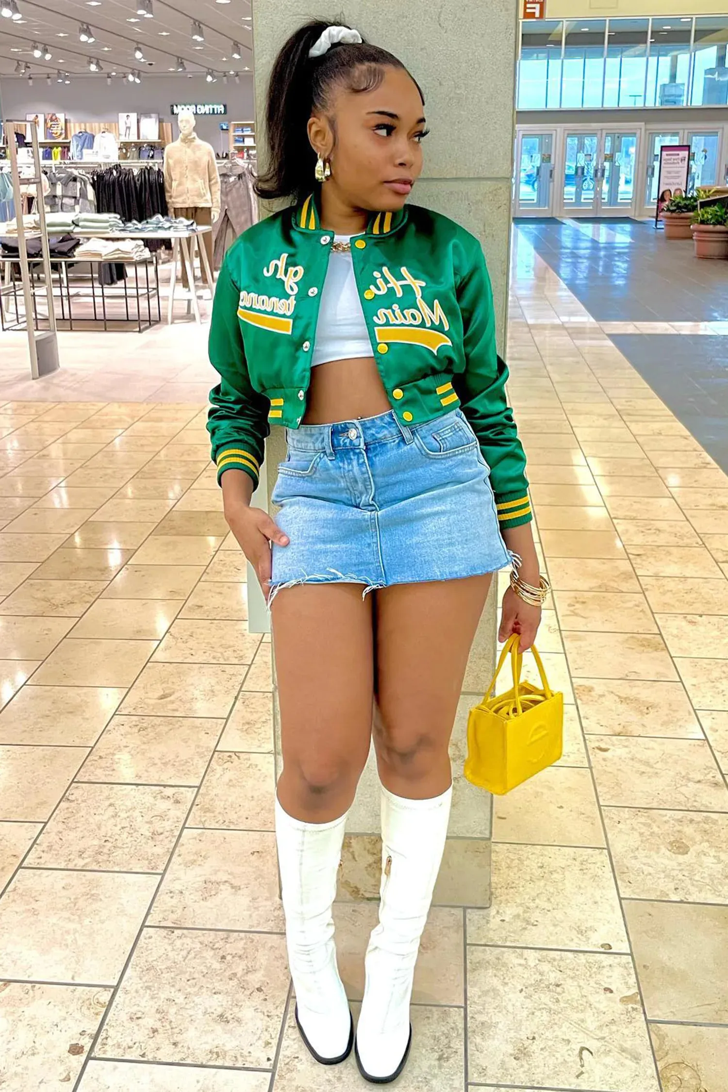 Green Cropped Varsity Baseball Jacket