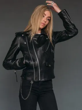 Hell Babes Stylish Baddie Cowhide Leather Jacket - Available in Large & XL, Final Sale, Same Day Shipping