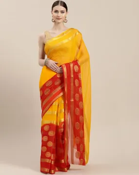 Ishin Poly Chiffon Orange Printed Women's Saree