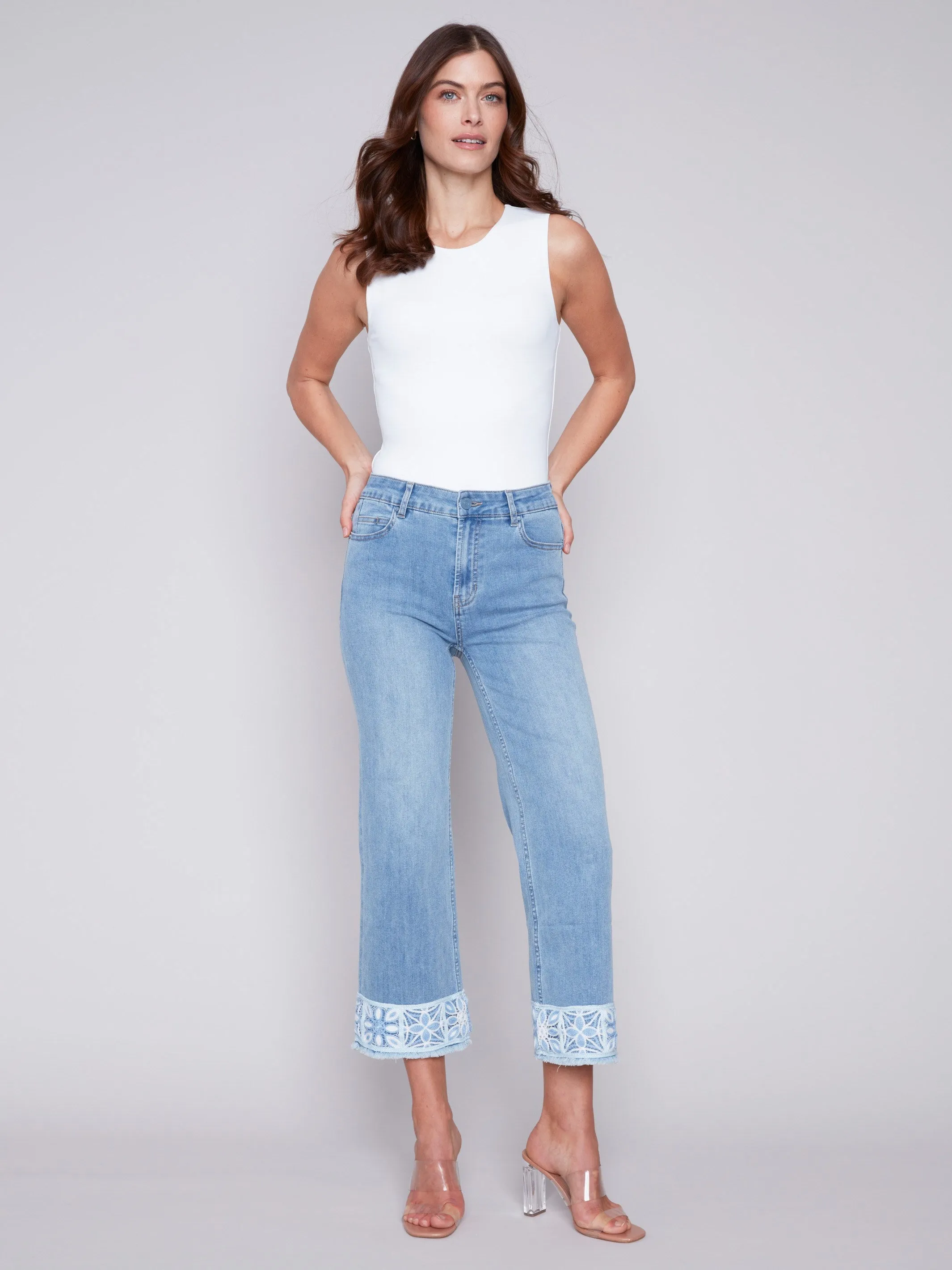 Jeans with Crochet Cuff - Light Blue