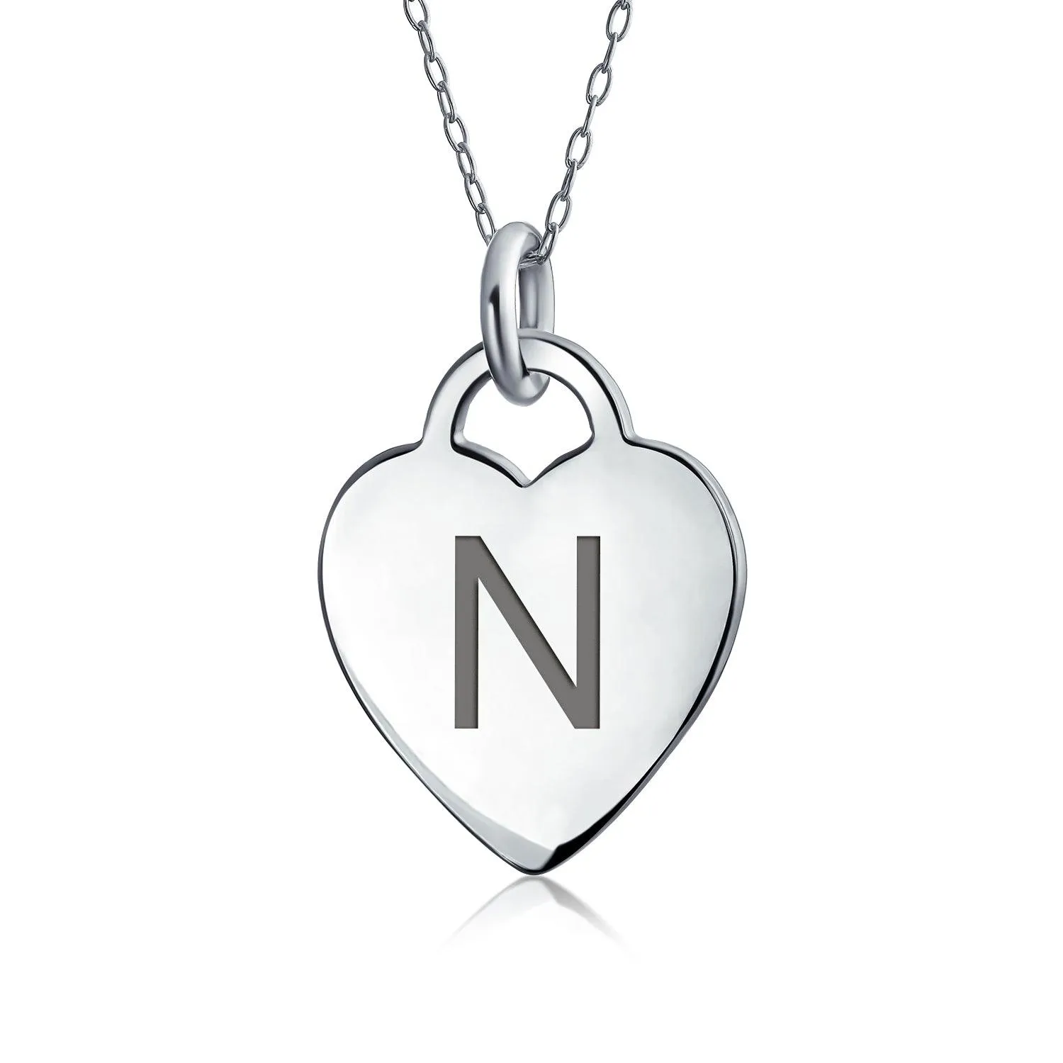 Letter Alphabet Initial Medium Heart Pendant Necklace Sterling Silver