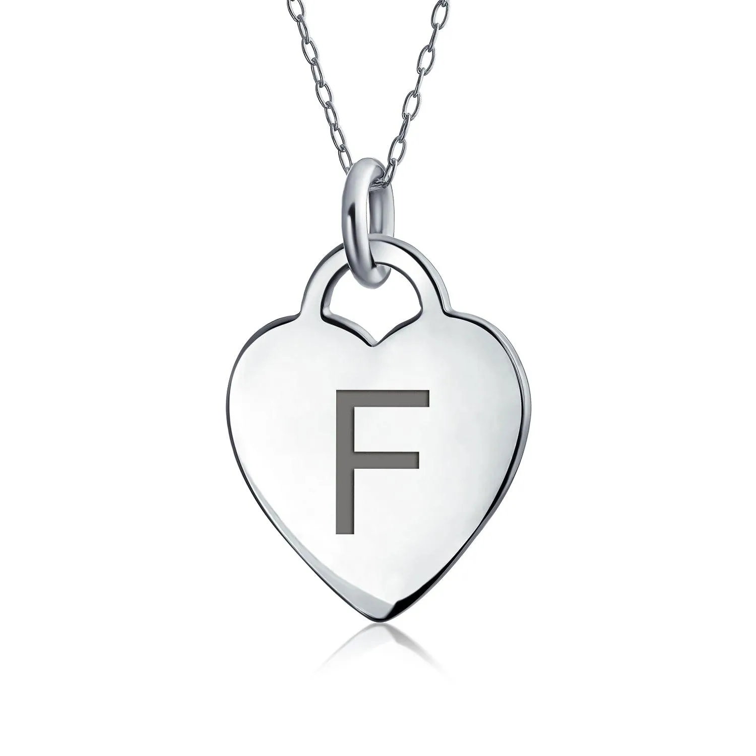 Letter Alphabet Initial Medium Heart Pendant Necklace Sterling Silver