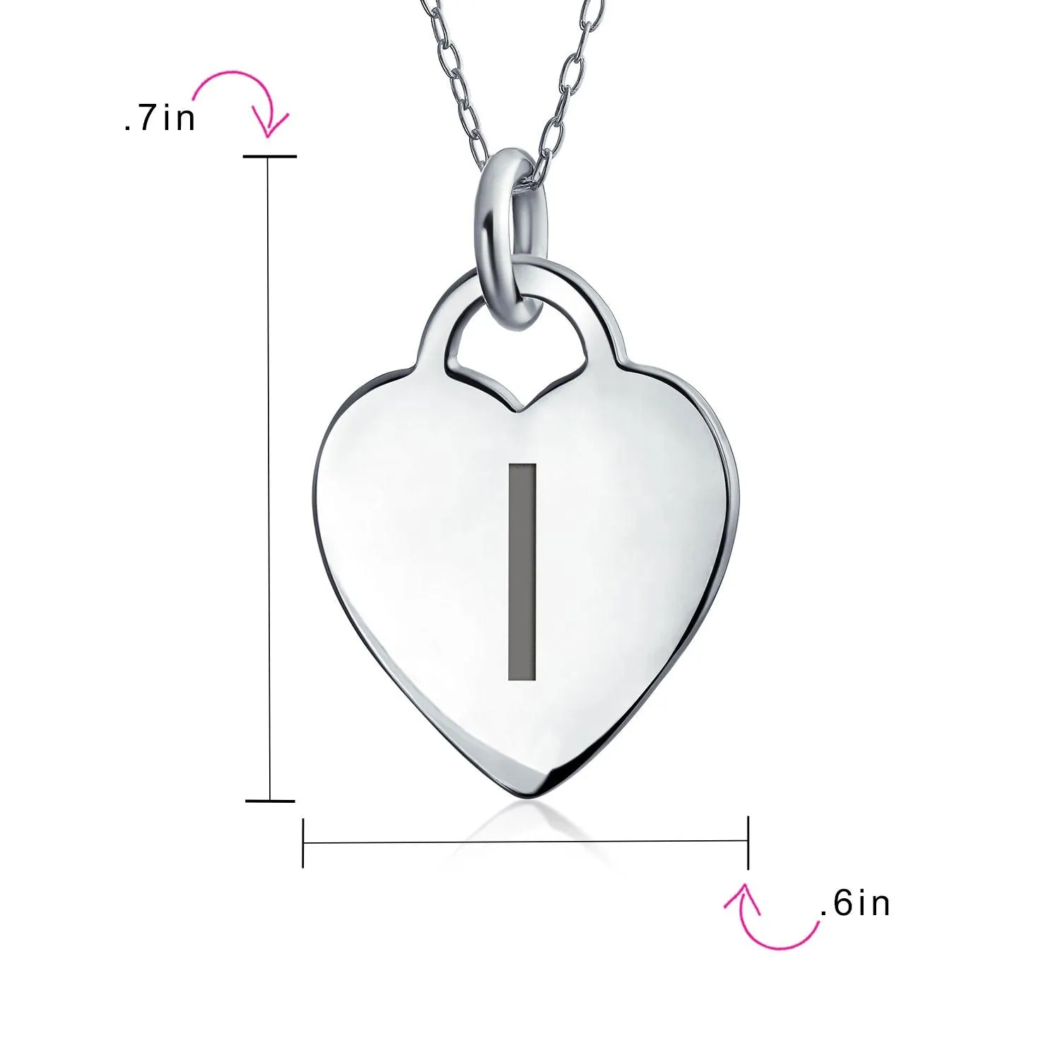 Letter Alphabet Initial Medium Heart Pendant Necklace Sterling Silver