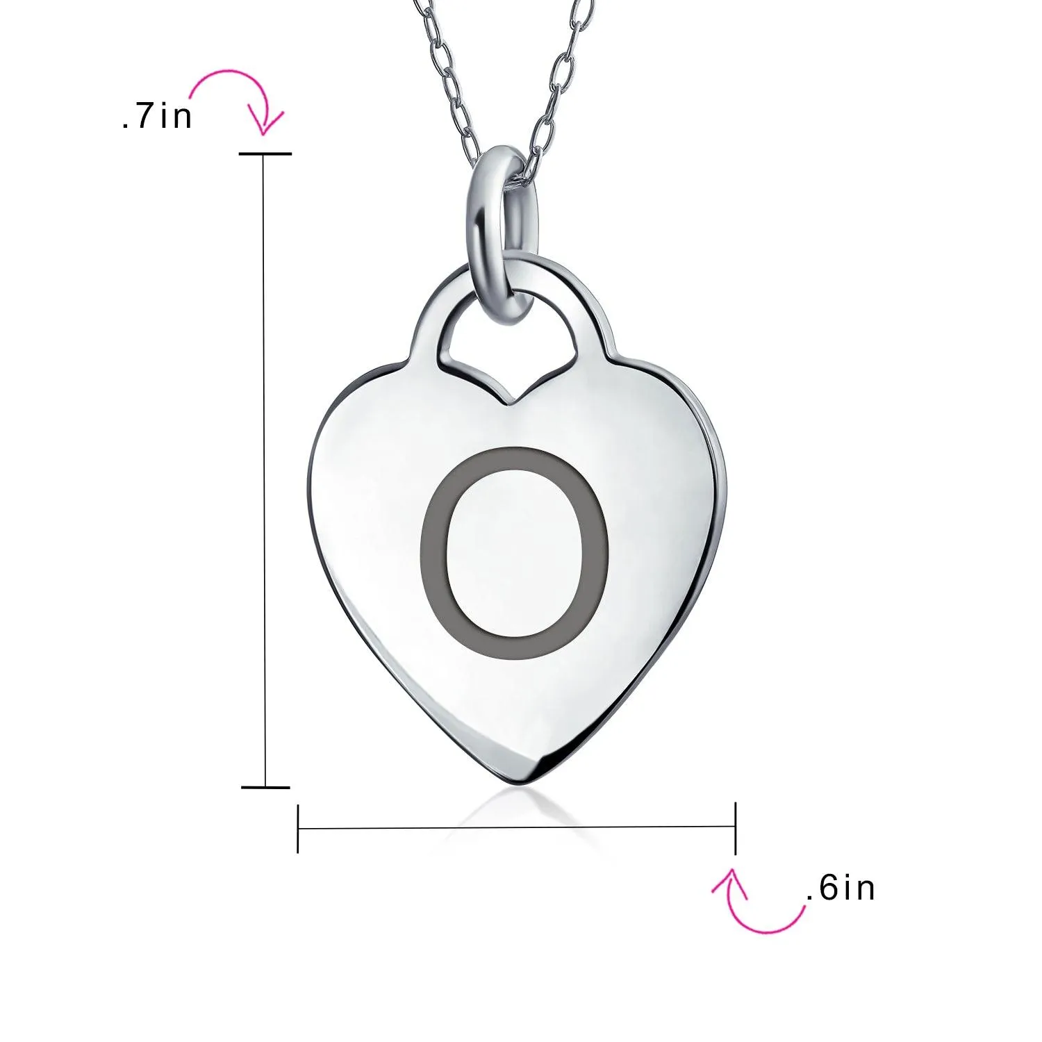 Letter Alphabet Initial Medium Heart Pendant Necklace Sterling Silver