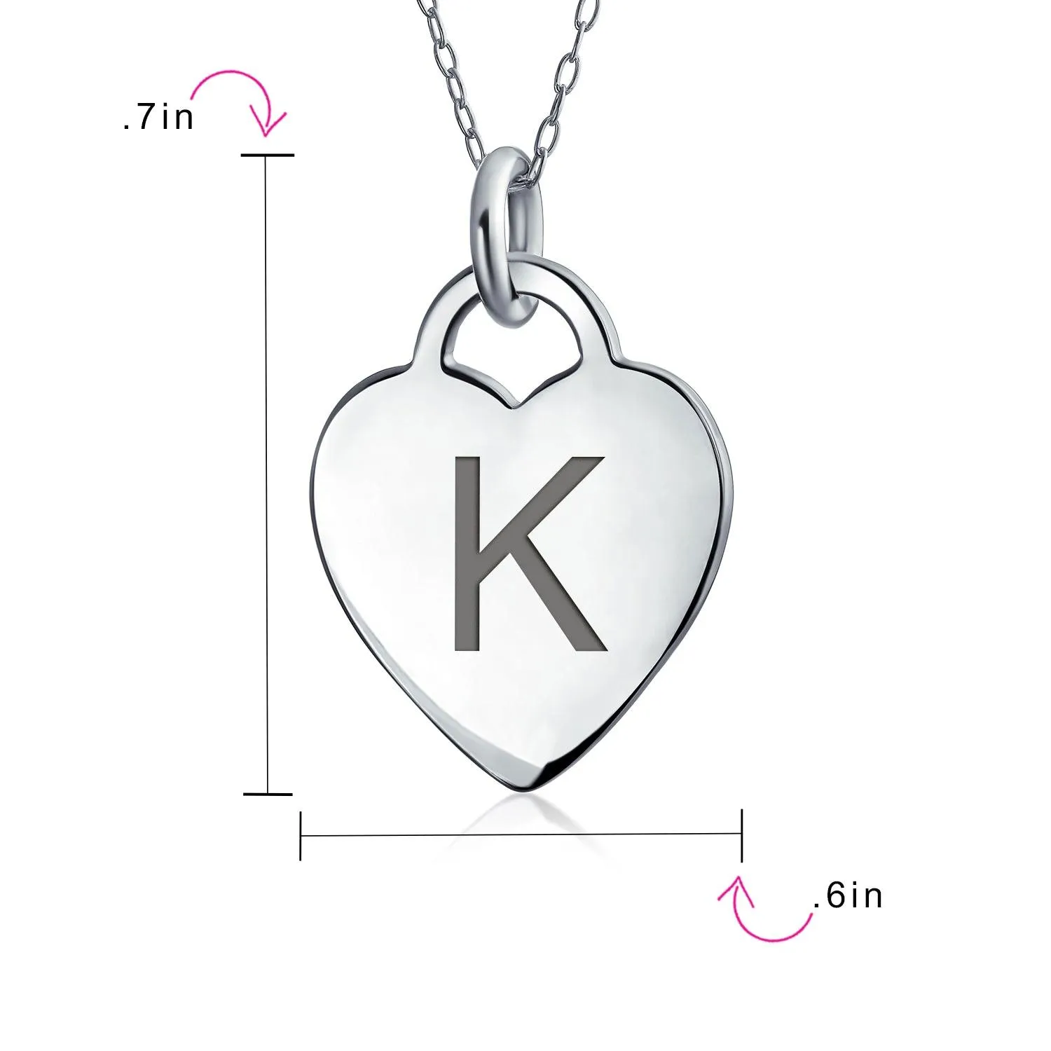 Letter Alphabet Initial Medium Heart Pendant Necklace Sterling Silver