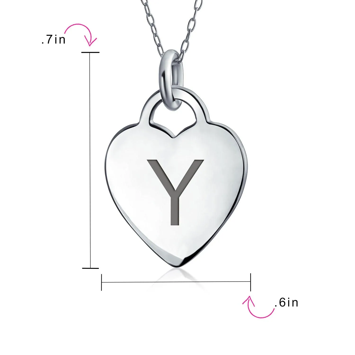 Letter Alphabet Initial Medium Heart Pendant Necklace Sterling Silver