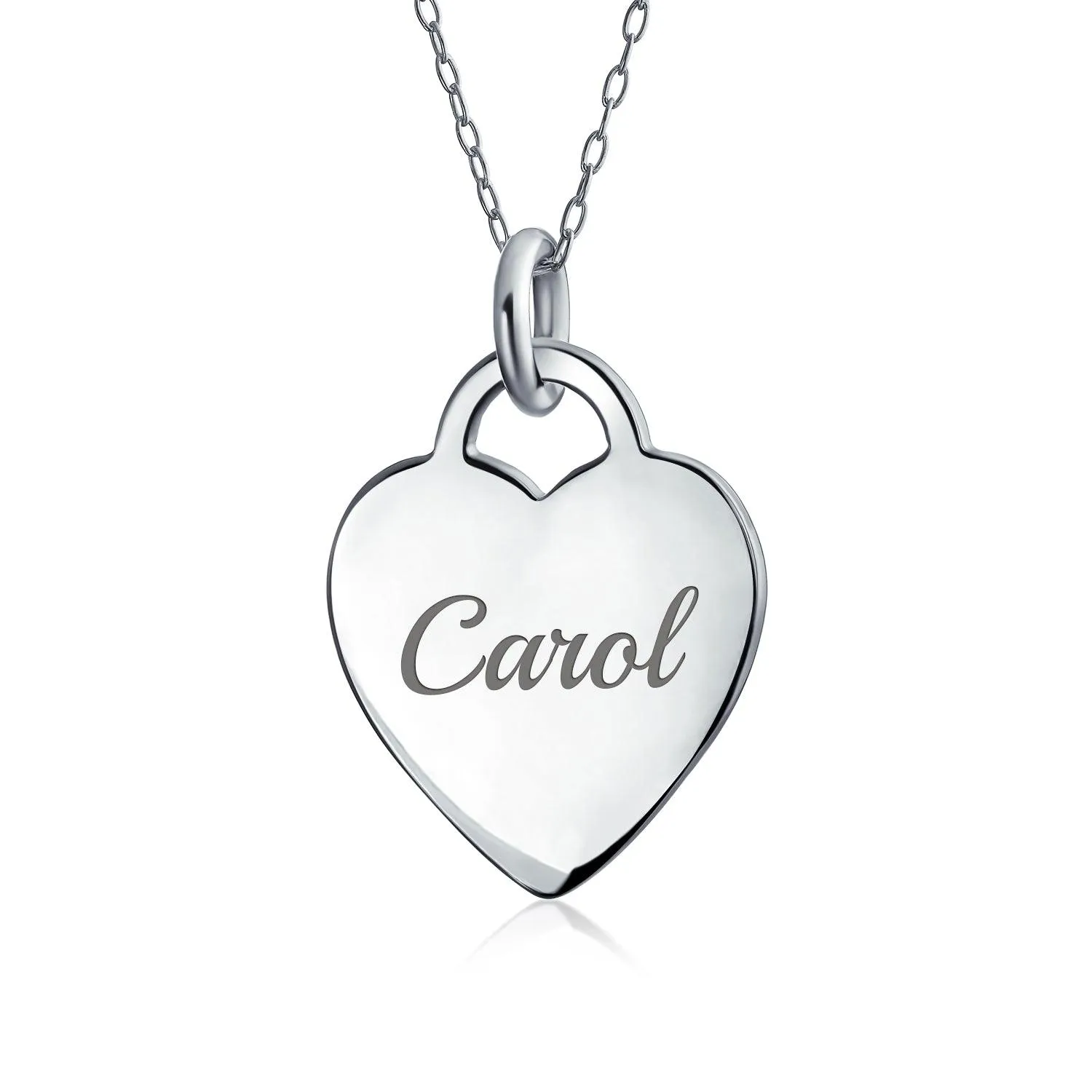 Letter Alphabet Initial Medium Heart Pendant Necklace Sterling Silver