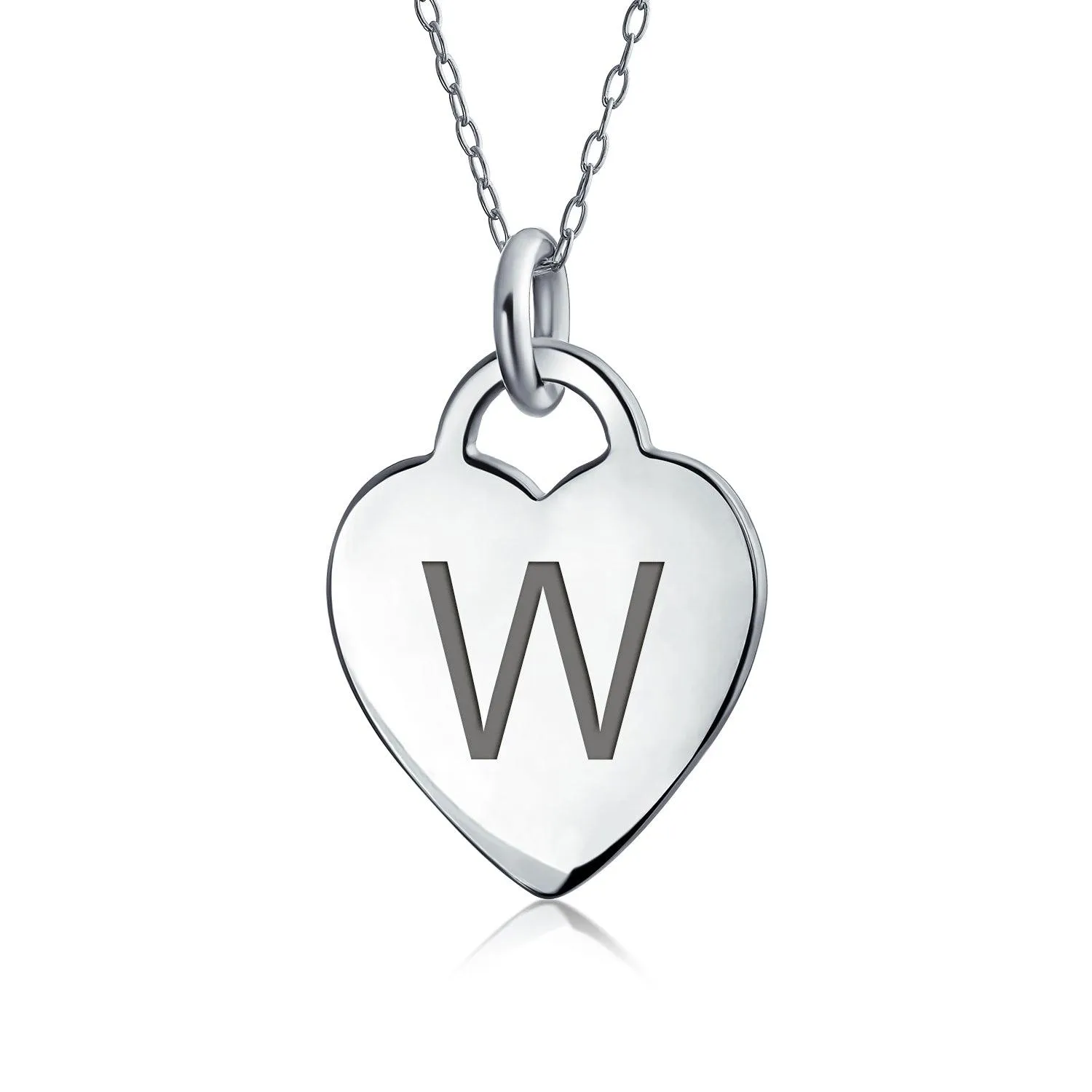 Letter Alphabet Initial Medium Heart Pendant Necklace Sterling Silver