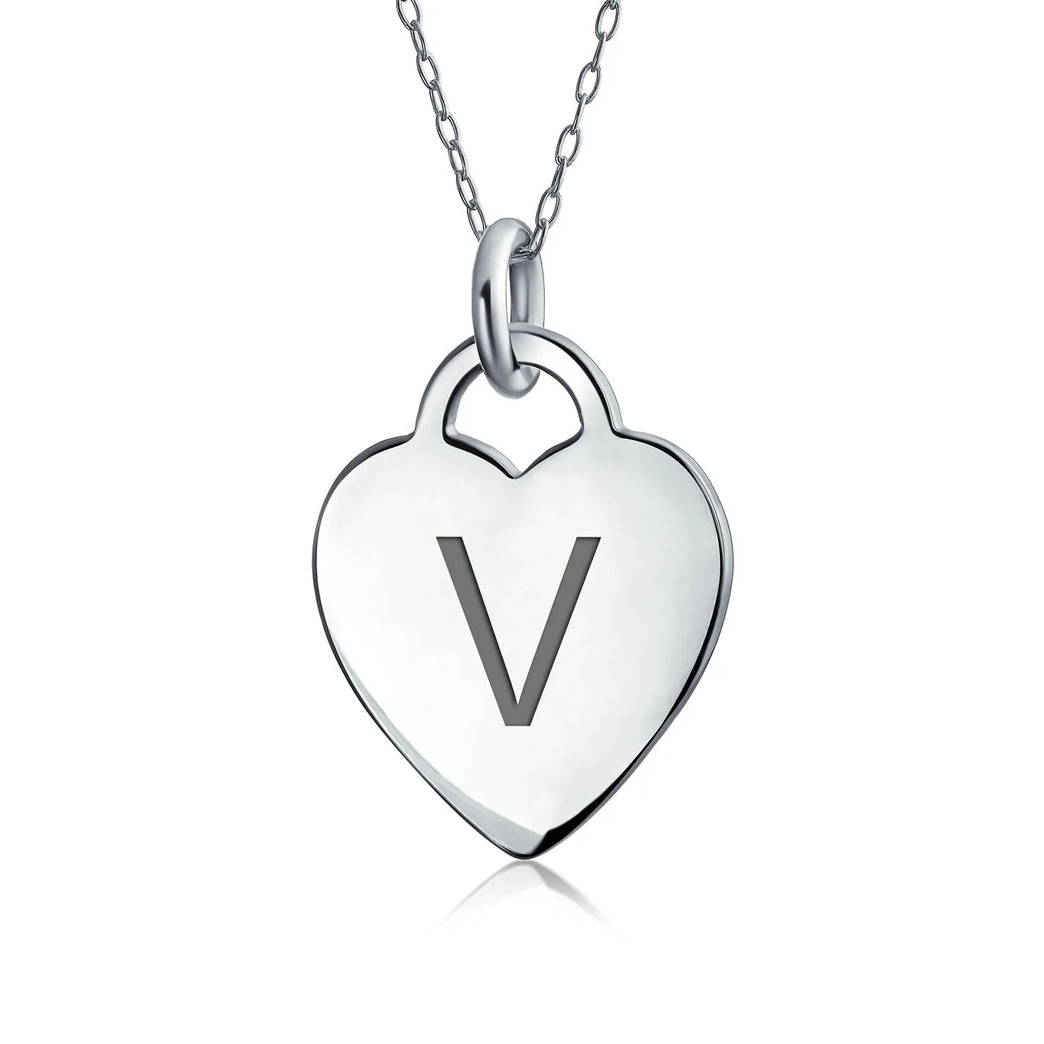 Letter Alphabet Initial Medium Heart Pendant Necklace Sterling Silver