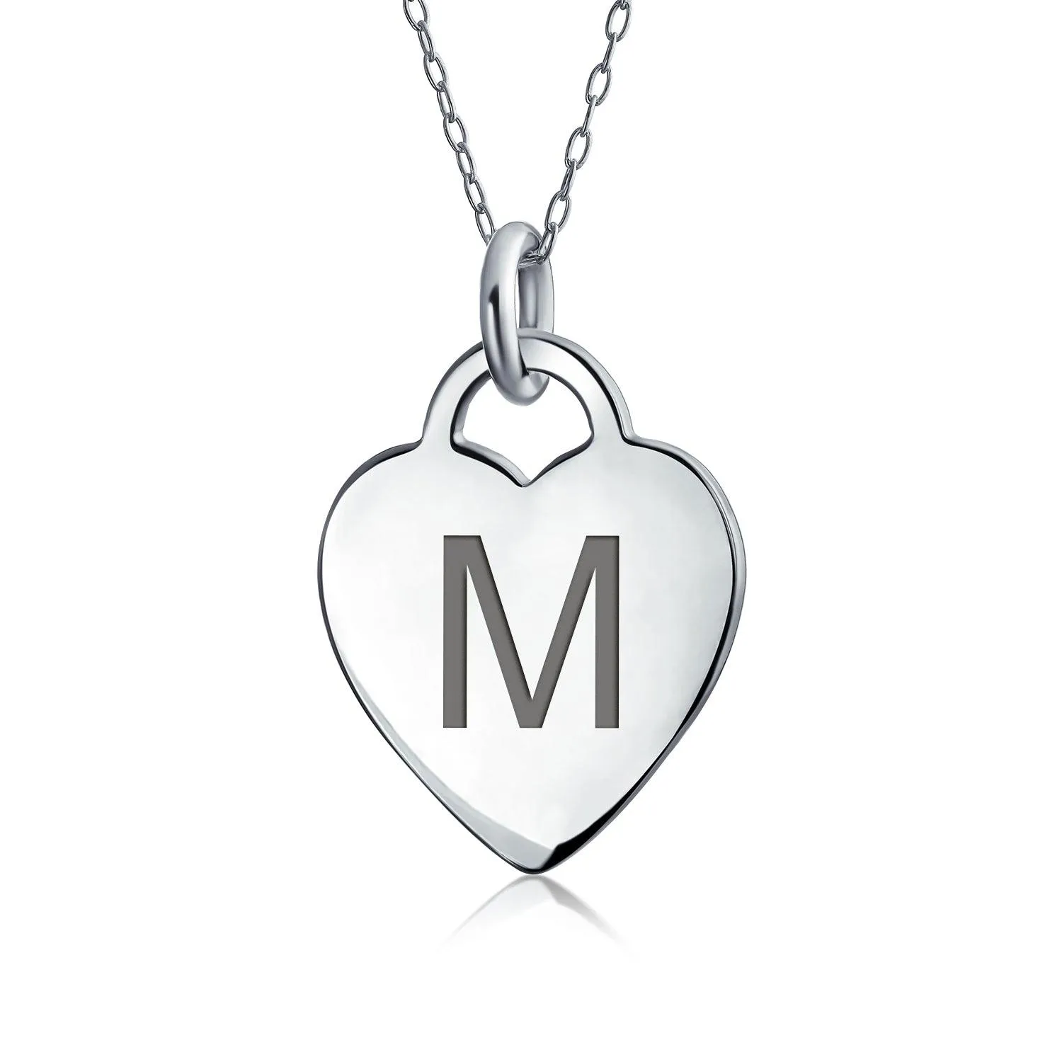 Letter Alphabet Initial Medium Heart Pendant Necklace Sterling Silver