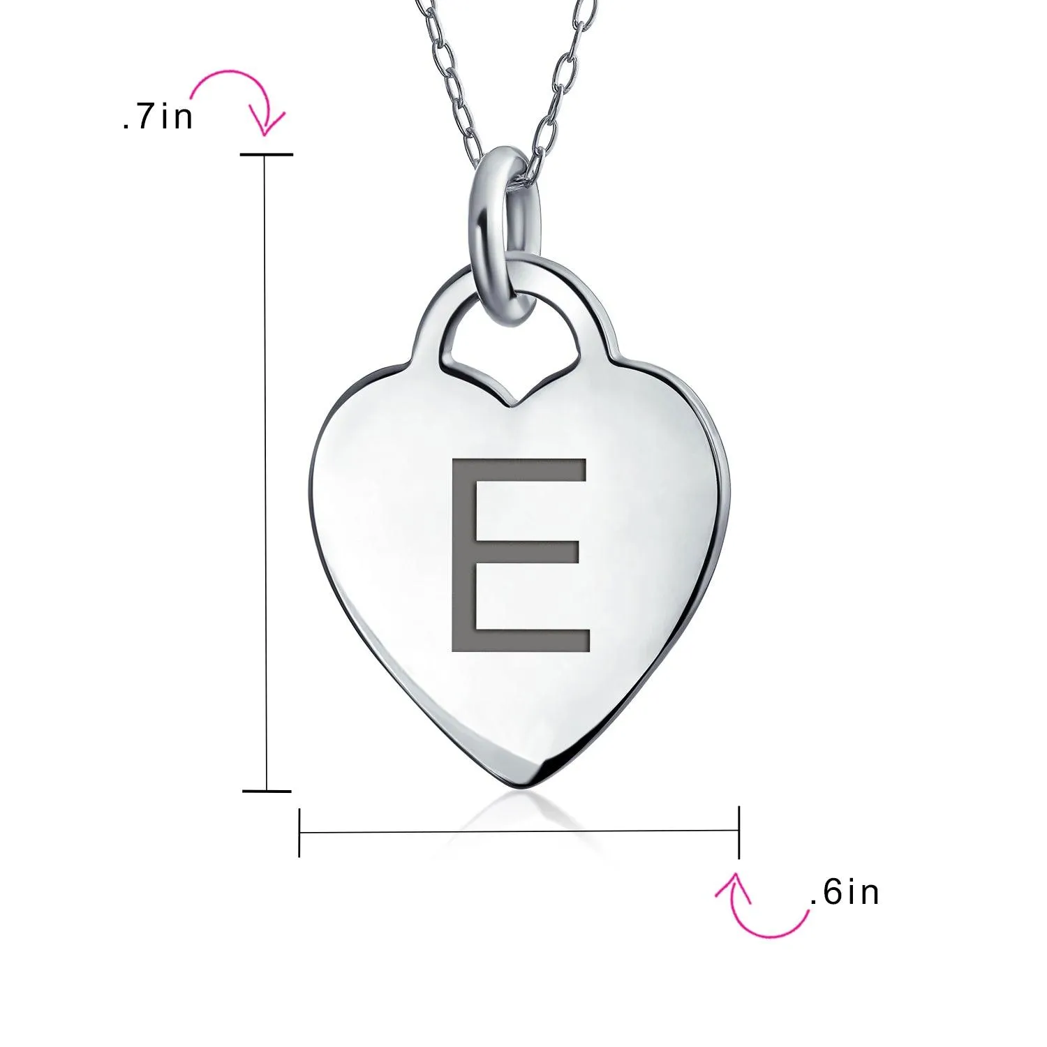 Letter Alphabet Initial Medium Heart Pendant Necklace Sterling Silver