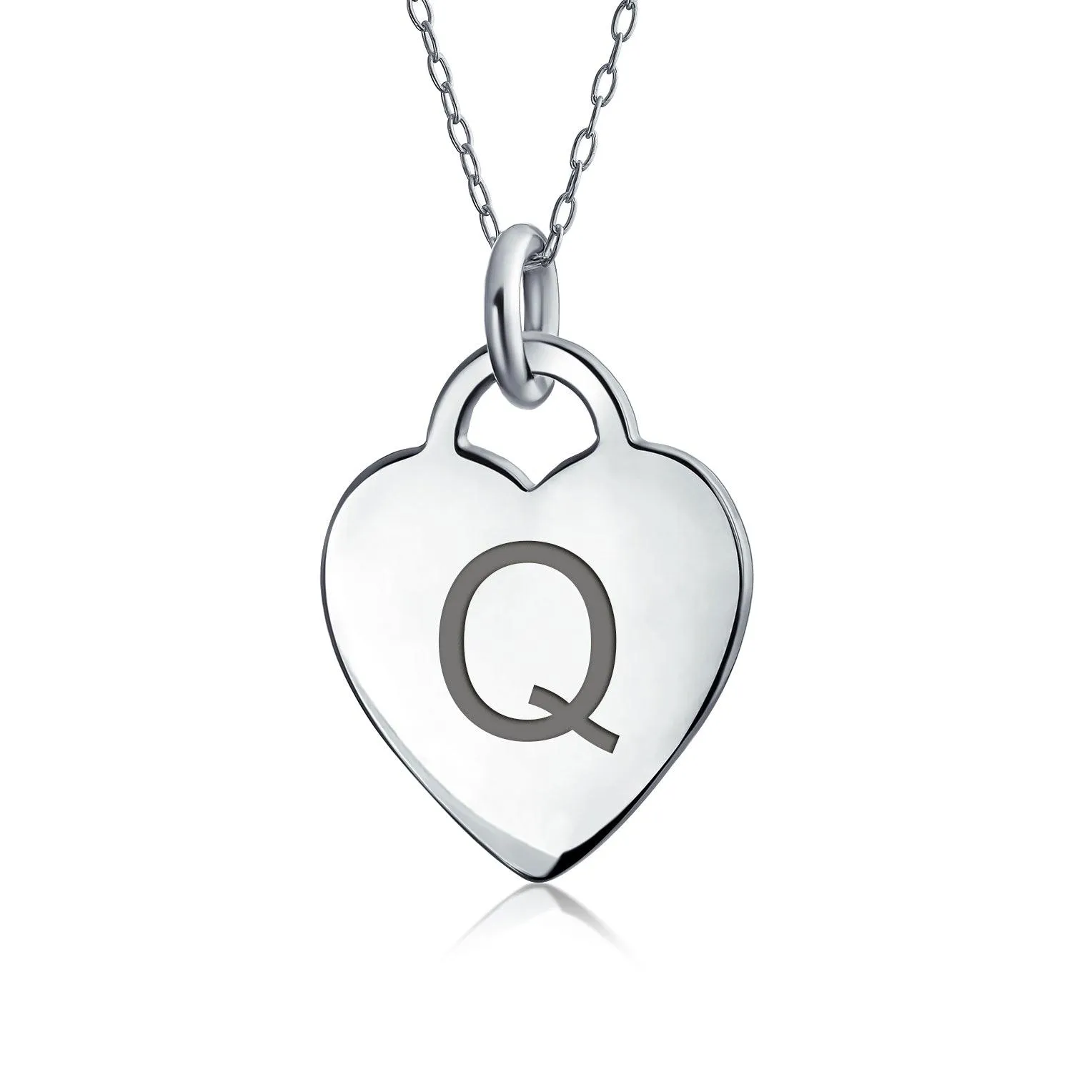 Letter Alphabet Initial Medium Heart Pendant Necklace Sterling Silver