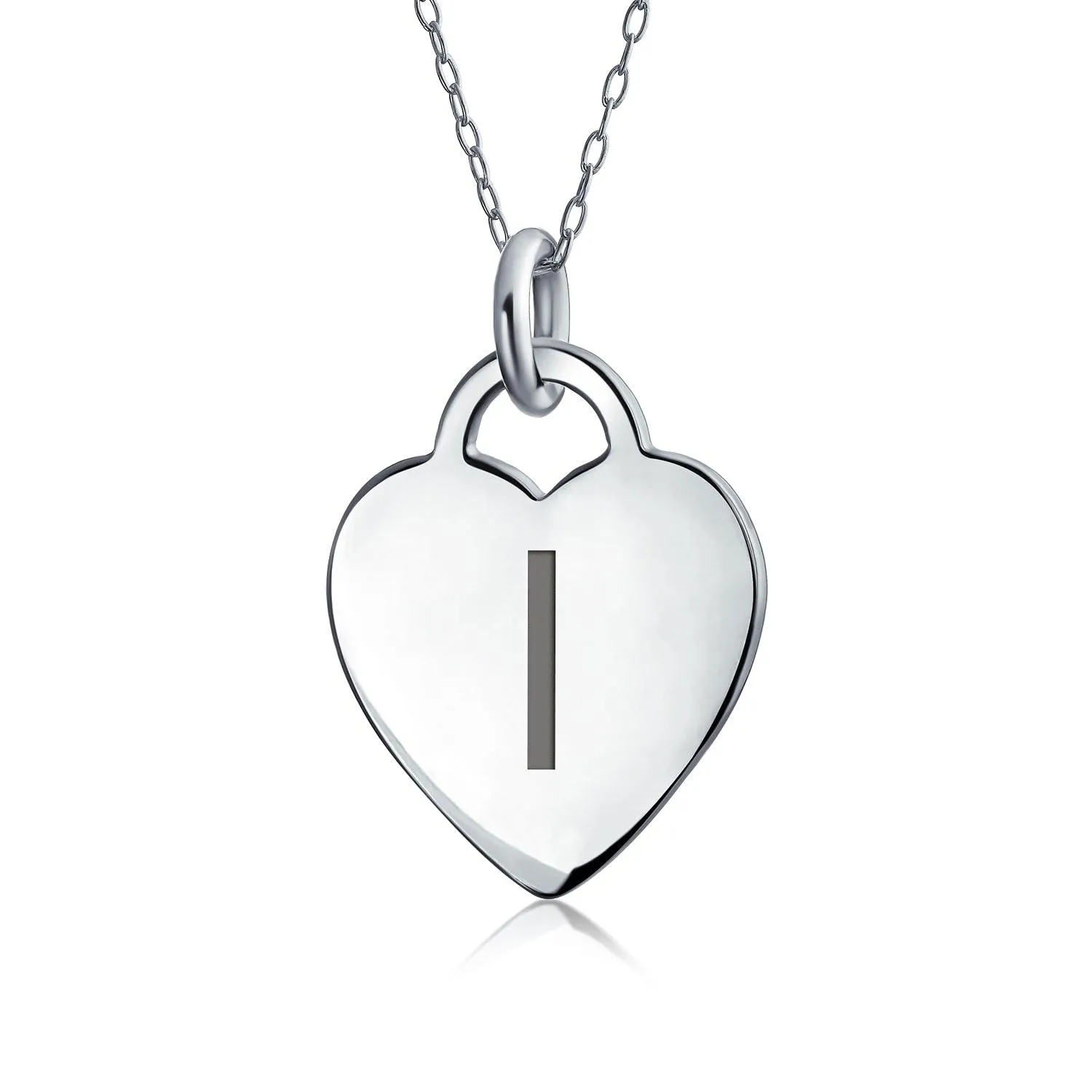 Letter Alphabet Initial Medium Heart Pendant Necklace Sterling Silver