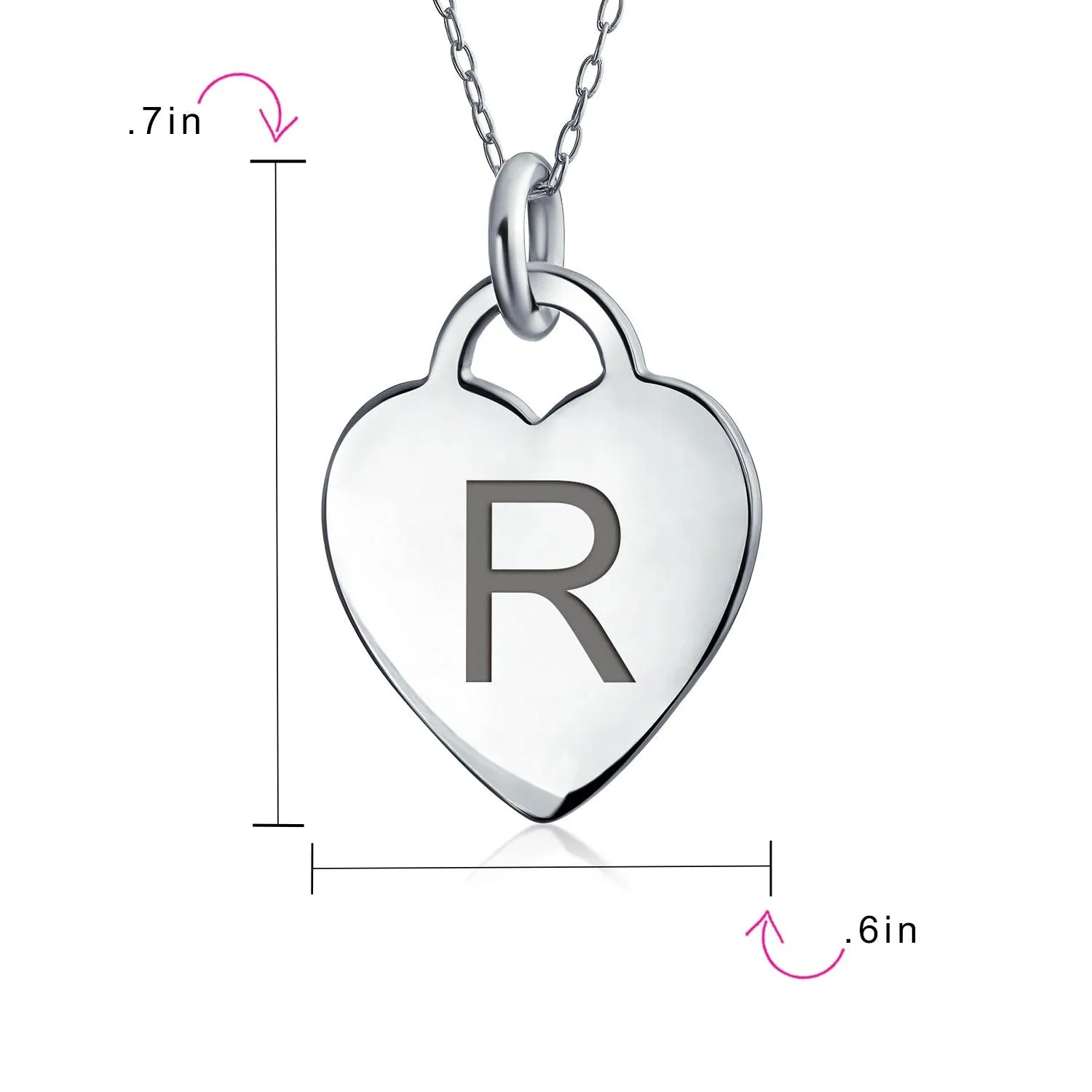 Letter Alphabet Initial Medium Heart Pendant Necklace Sterling Silver