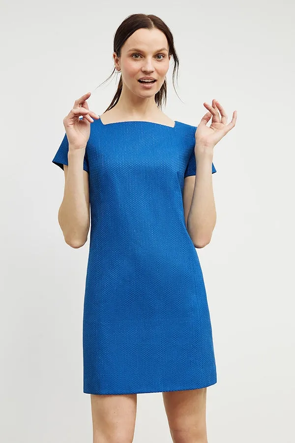 Marie Dress - Basketweave Jacquard :: Azure