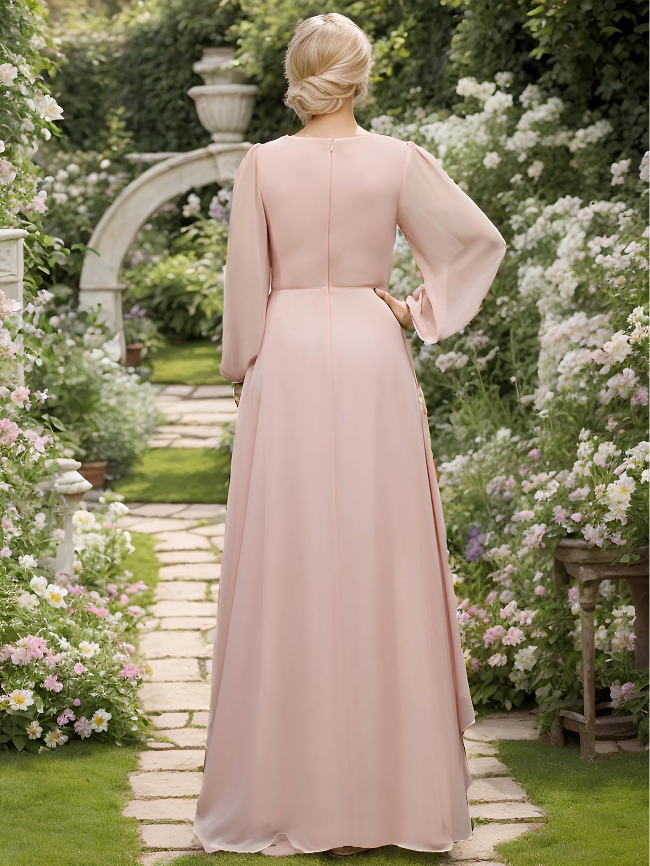 Maxi Long Chiffon Wholesale Evening Dresses With Long Sleeves