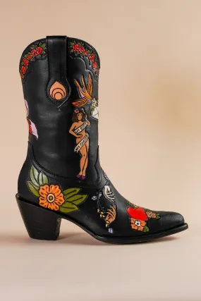 My Body My Choice Doodle Cowboy Bootie in Midnight