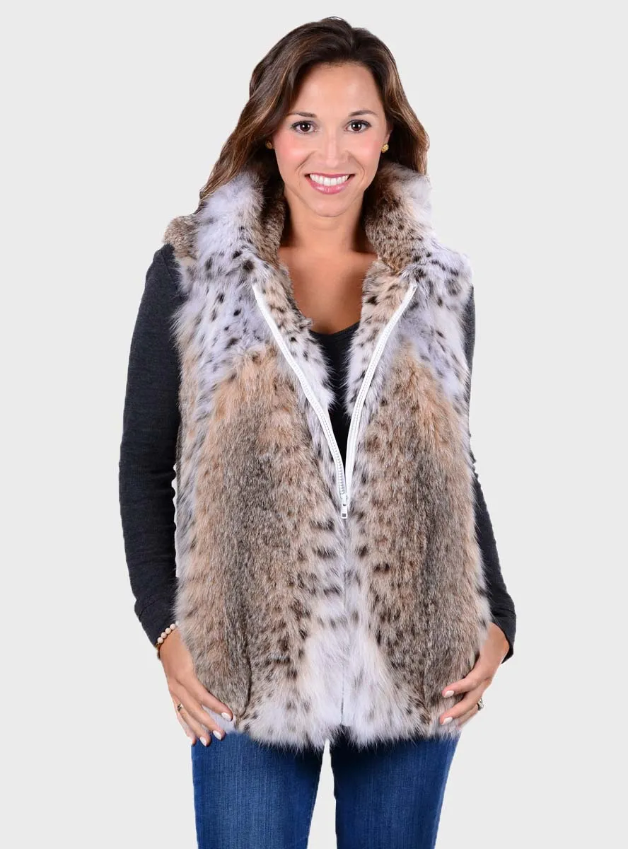 Natural Bobcat Fur Vest with Zip Front