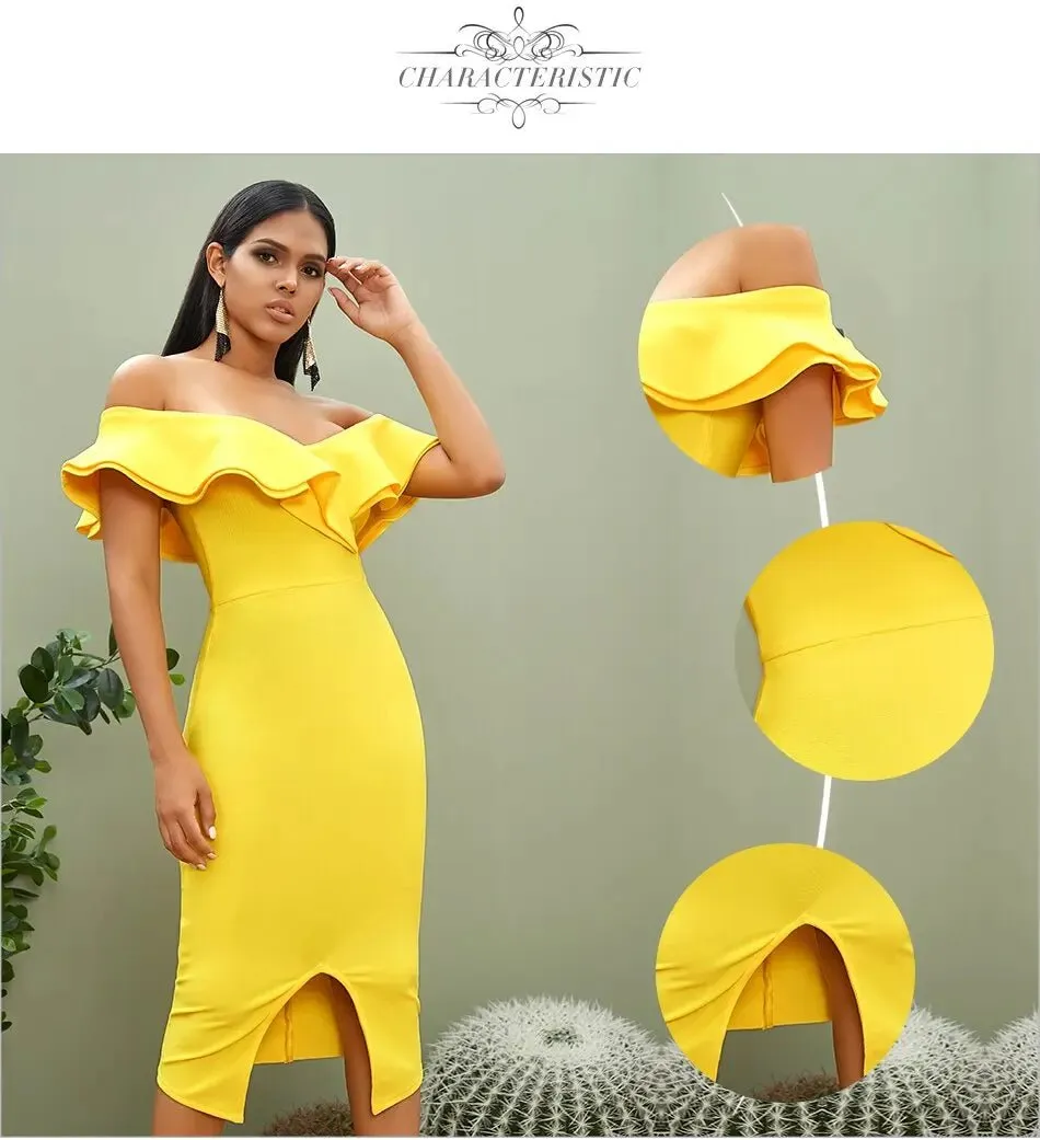 Off Shoulder Ruffles Midi Dress