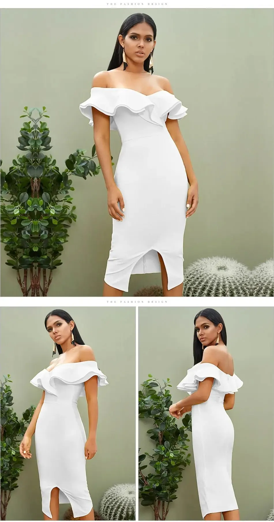 Off Shoulder Ruffles Midi Dress