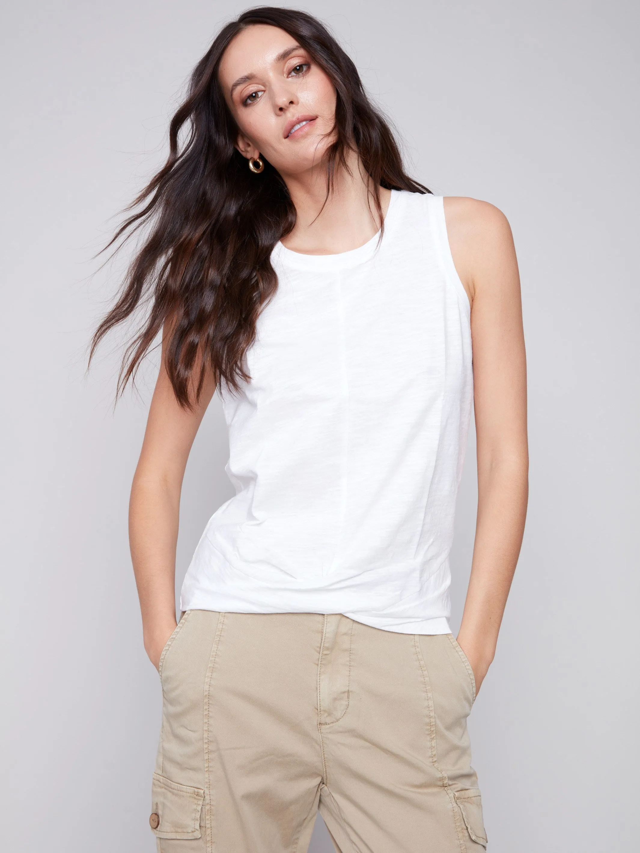 Organic Cotton Tank Top with Knot Detail - White