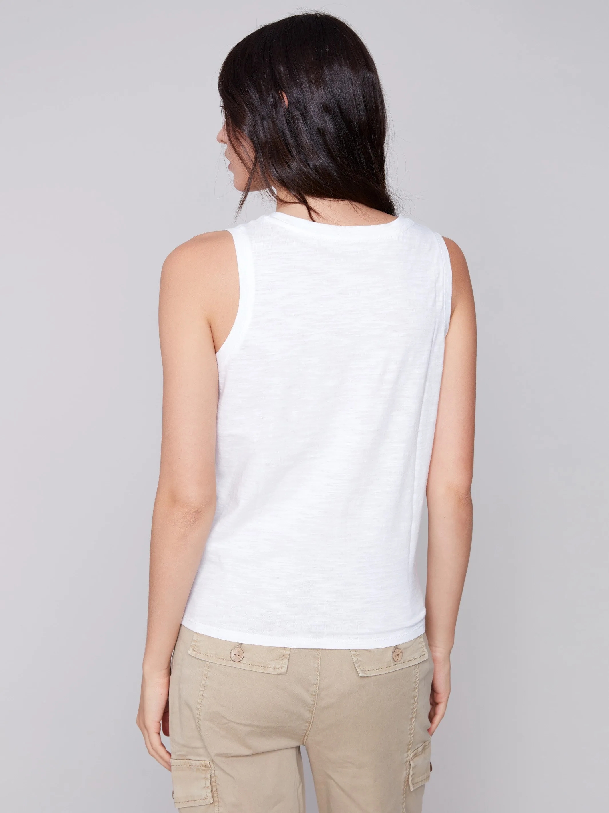 Organic Cotton Tank Top with Knot Detail - White