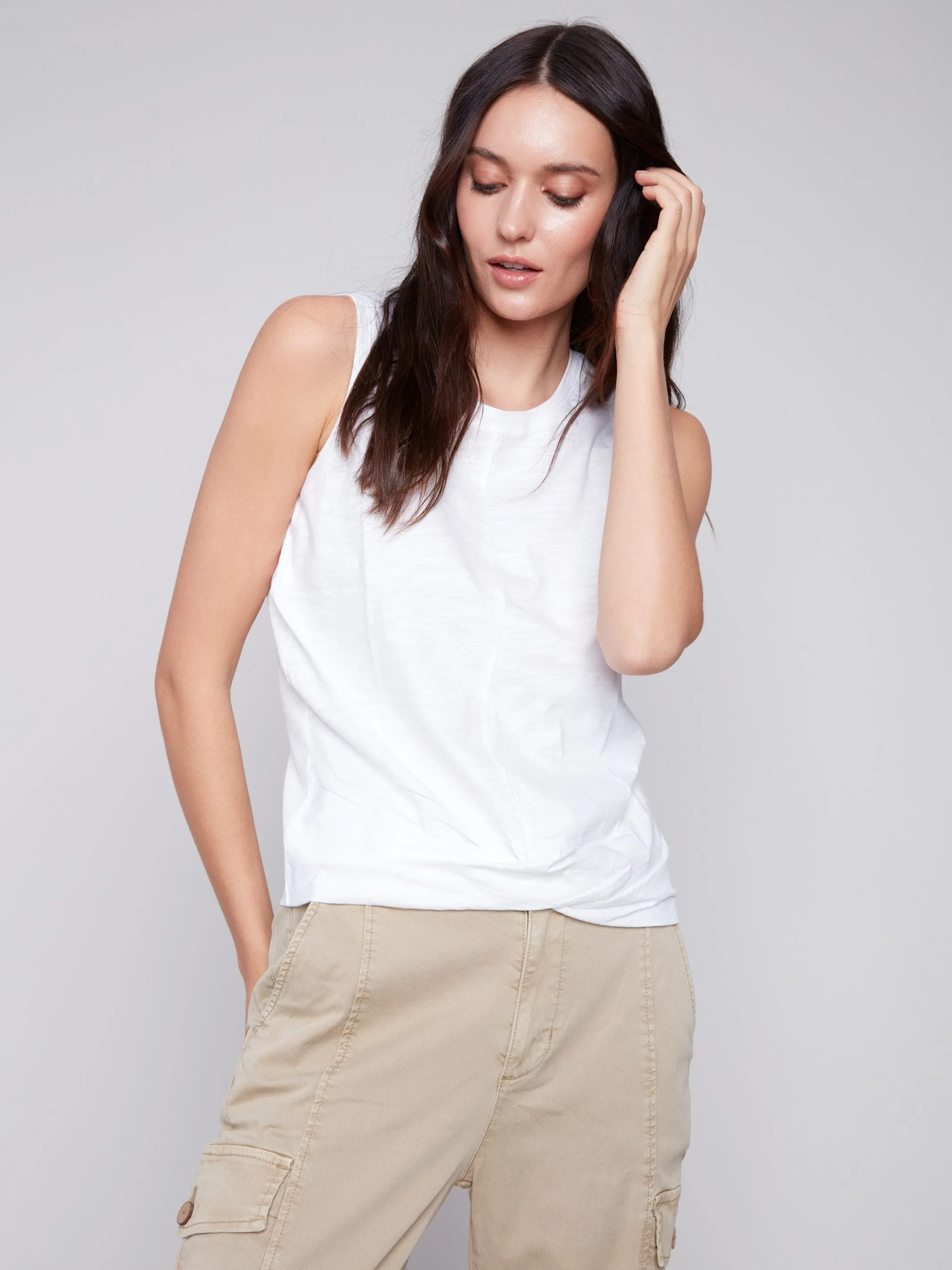 Organic Cotton Tank Top with Knot Detail - White