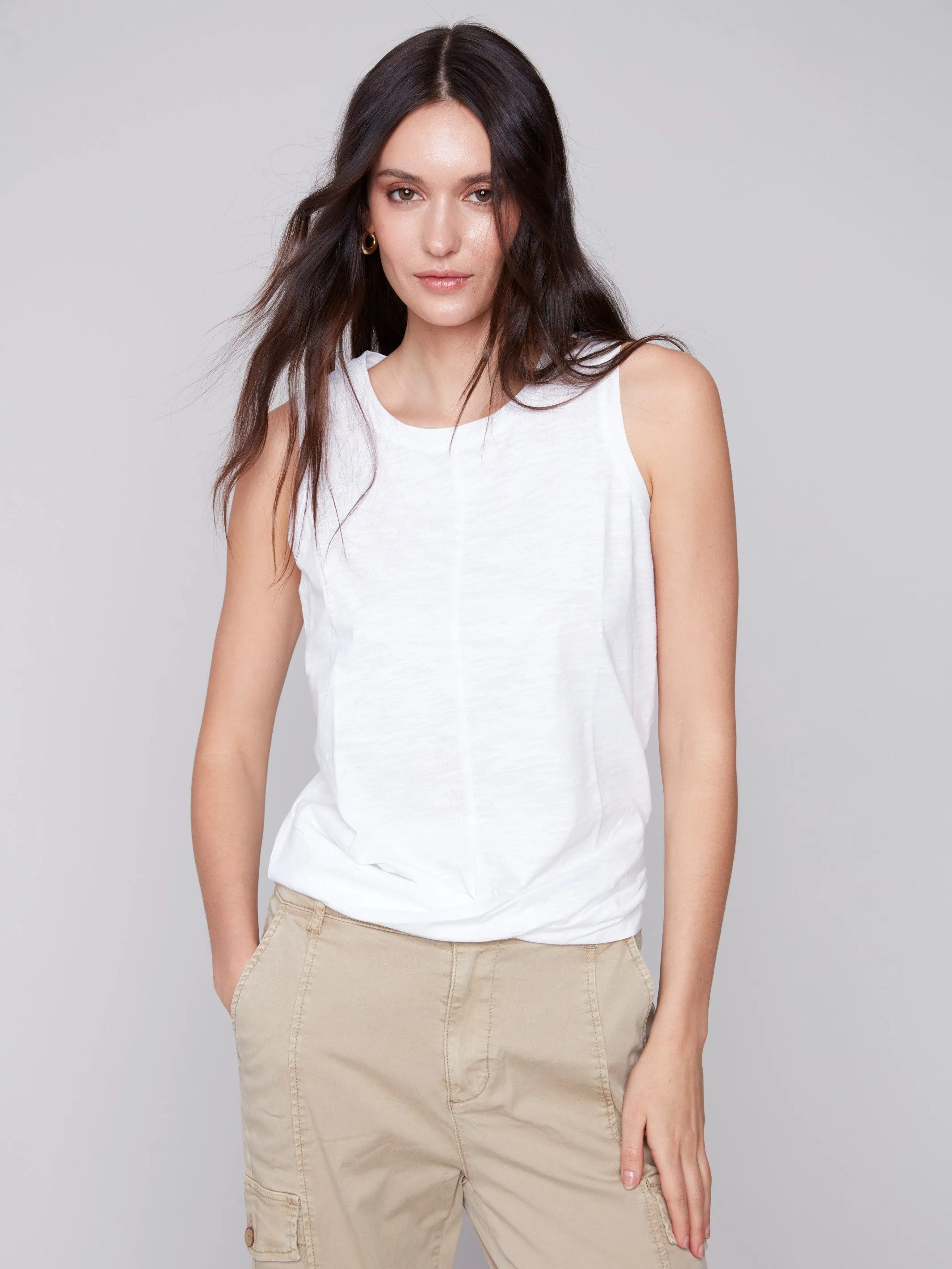 Organic Cotton Tank Top with Knot Detail - White