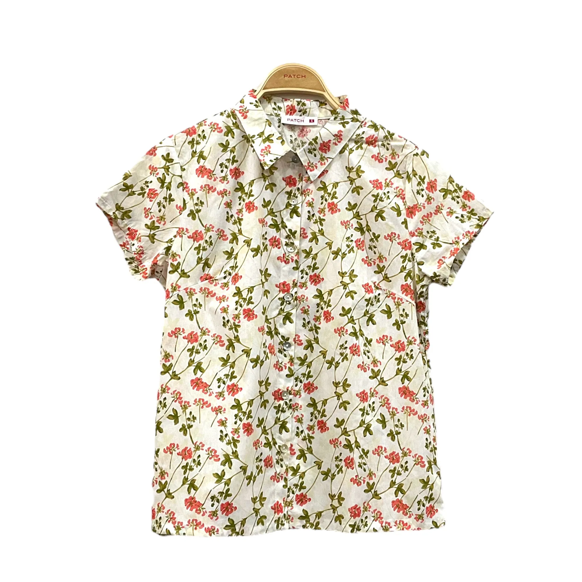 Patch Women Short Sleeve Floral Print Casual Fashion Shirt